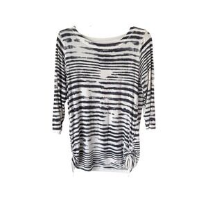 3/$20💥 French Dressing Fitted T-Shirt Cinch Side Seams Painted Stripes Casual S